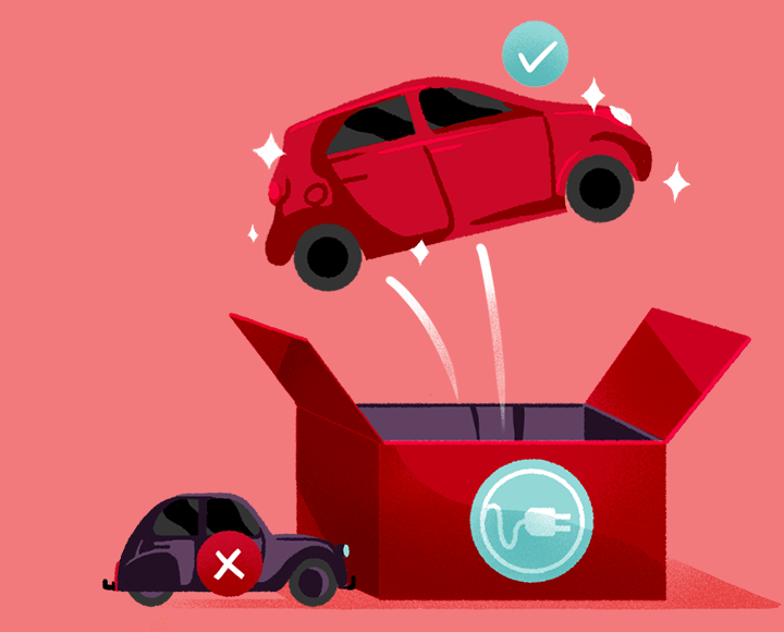 Visuel d’ambiance mobile lié au produit Pret auto prime à la conversion,, marché des particuliers