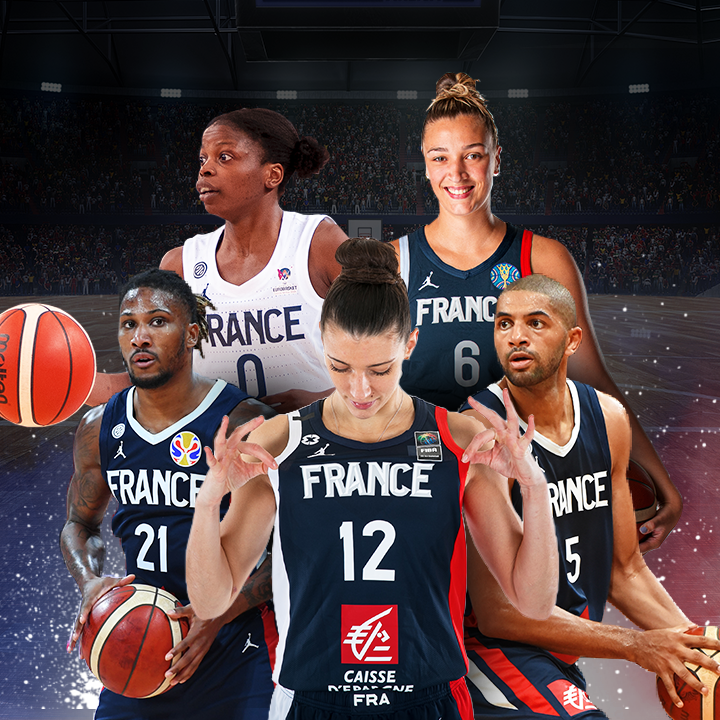 5 personnes habill&eacute;s en tenues de basketteurs.